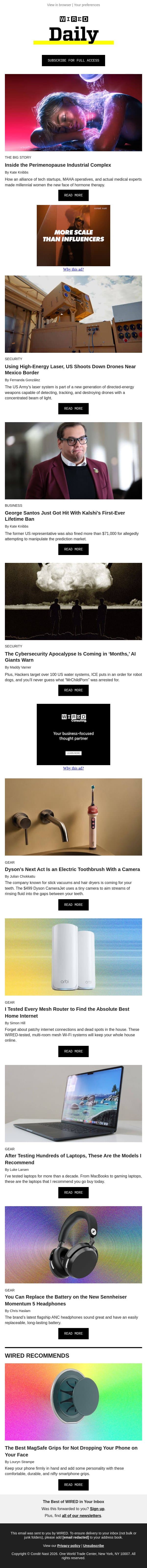 Inside the perimenopause industrial complex email from Wired screenshot
