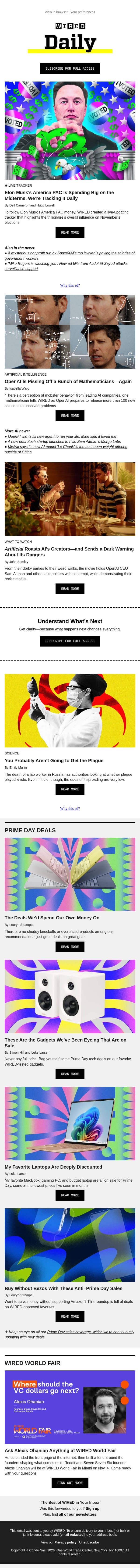 Live tracker: Musk’s America PAC is spending big on the midterms email from Wired screenshot
