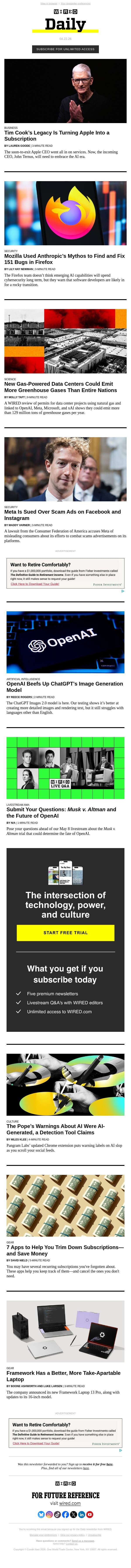 Tim Cook’s legacy is turning Apple into a subscription email from Wired screenshot