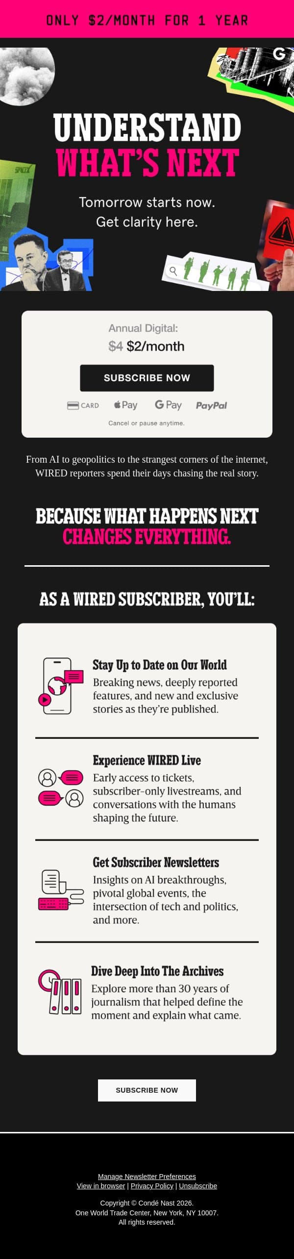Go Down the Rabbit Hole for $2/Month email from Wired screenshot