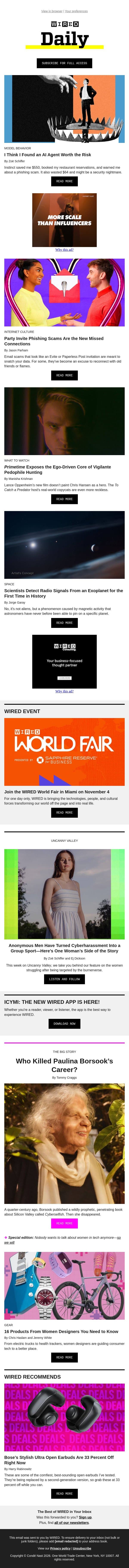 ‘I think I found an AI agent worth the risk’ email from Wired screenshot