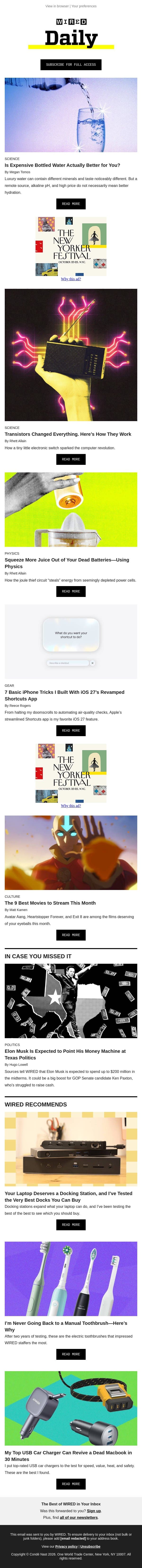 Is expensive water actually better for you? email from Wired screenshot