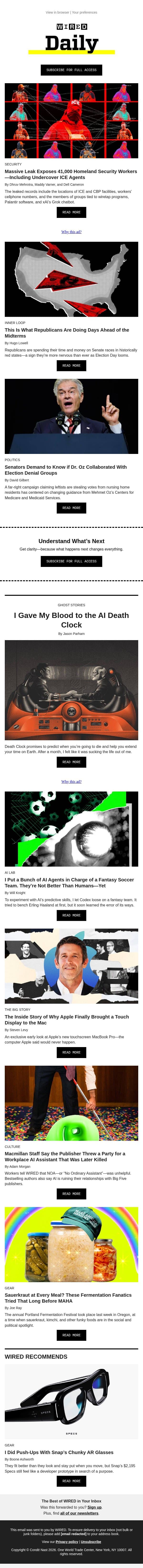I gave my blood to the AI death clock email from Wired screenshot