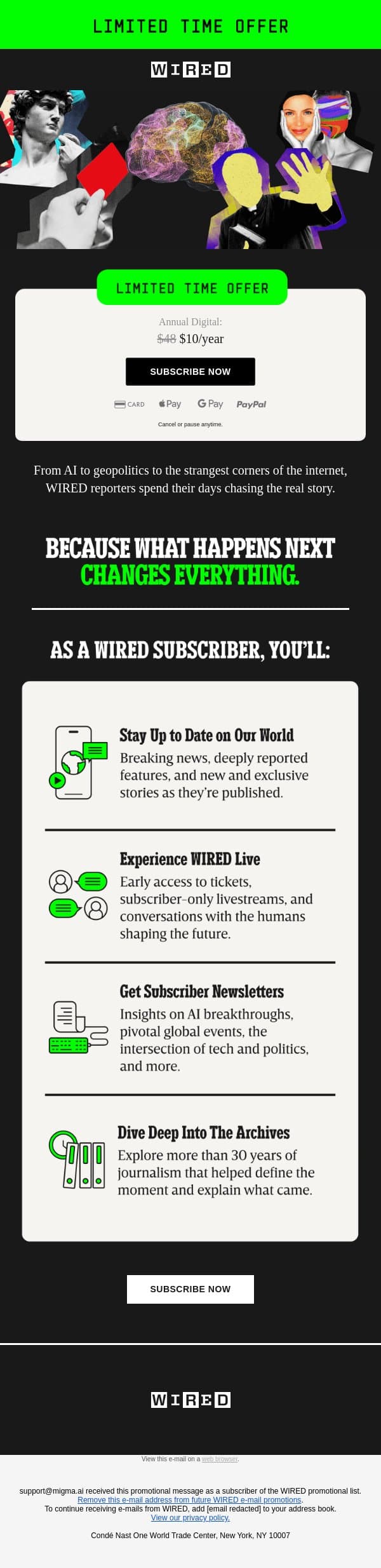 Our July 4th Sale Starts Now: Get Wired for Just $10/Year email from Wired screenshot