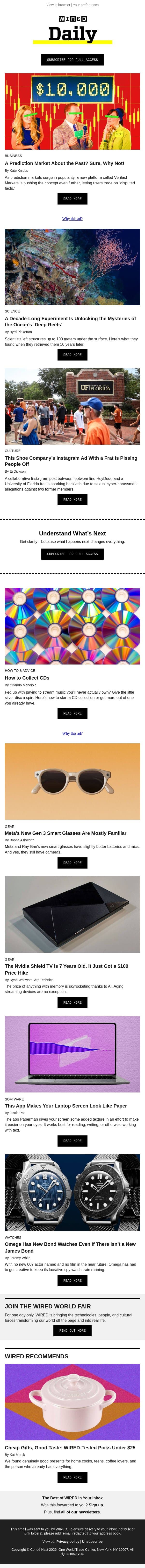 A prediction market about the past? Sure, why not! email from Wired screenshot