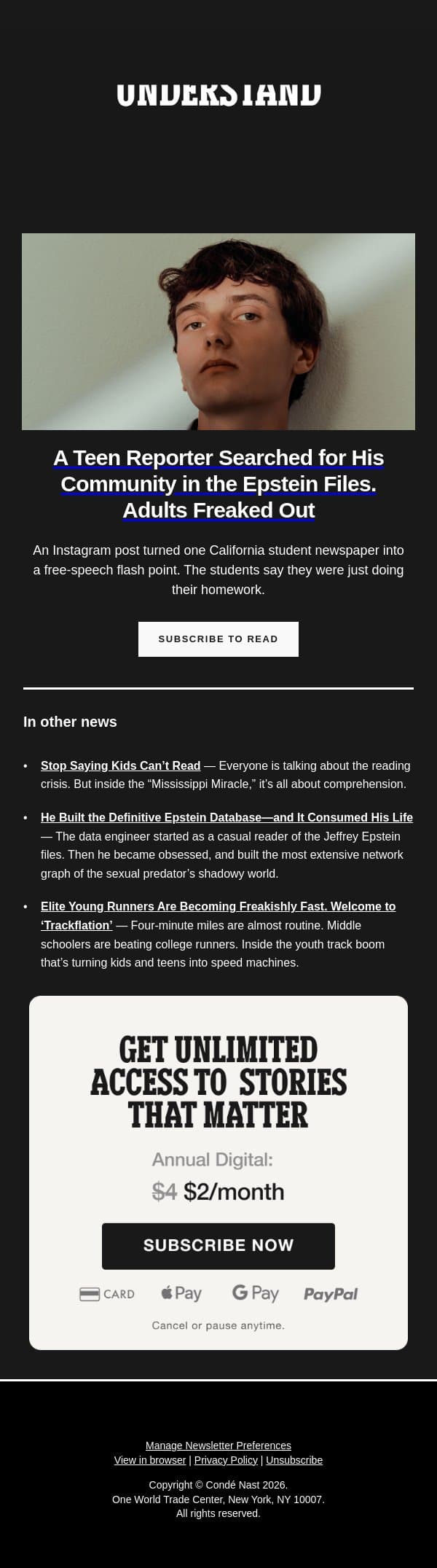 The High School Reporter Who Took On the Epstein Files email from Wired screenshot