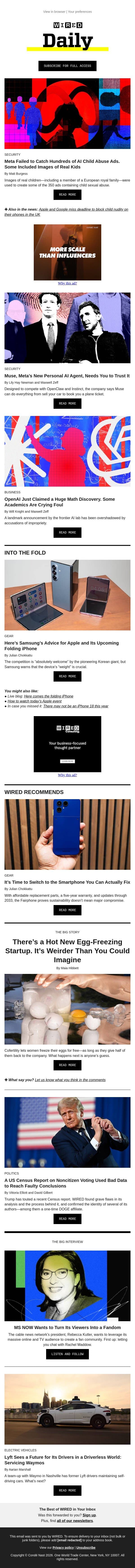 Meta failed to catch hundreds of AI child abuse ads email from Wired screenshot