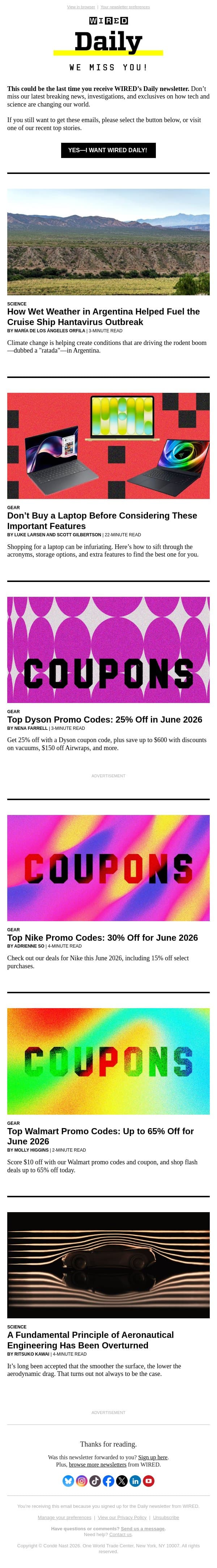 This could be your last WIRED Daily newsletter email from Wired screenshot