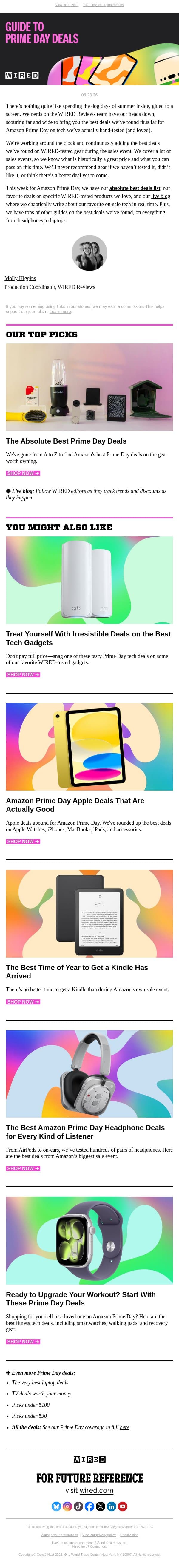 The best Prime Day deals on the gear worth owning email from Wired screenshot