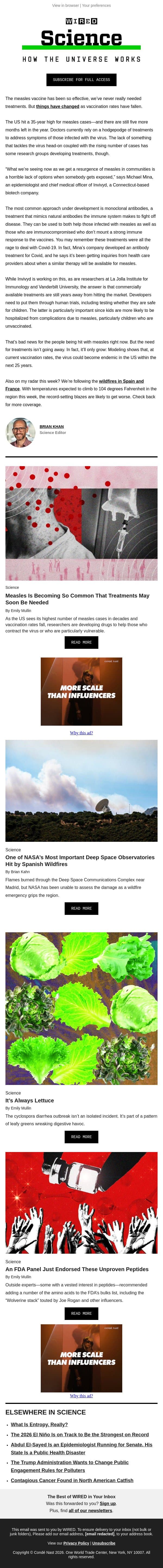 We really need a measles treatment email from Wired screenshot