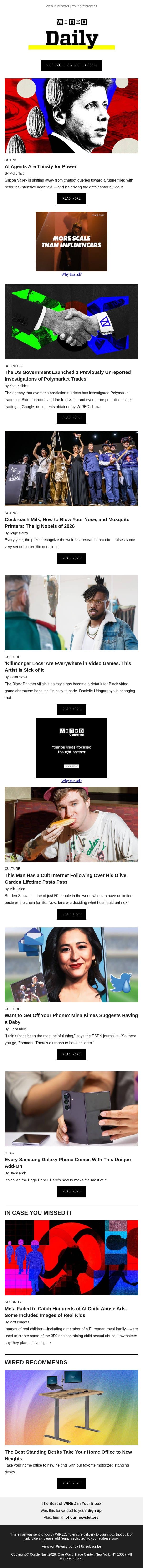 AI agents are thirsty for power email from Wired screenshot