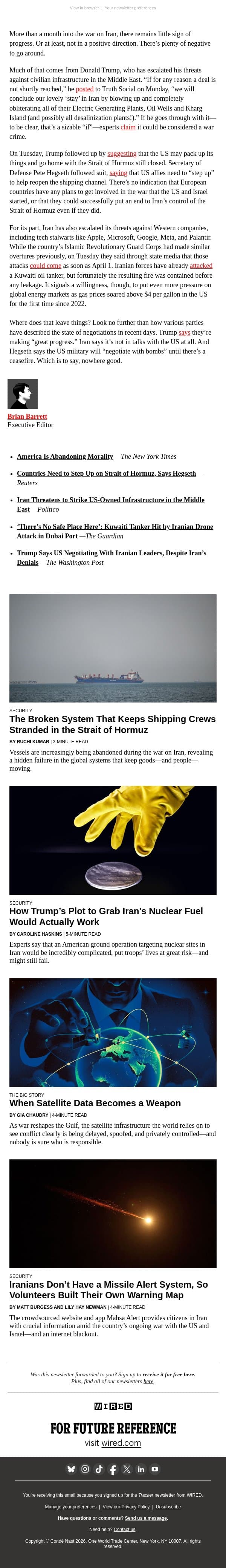 The US will “negotiate with bombs” email from Wired screenshot