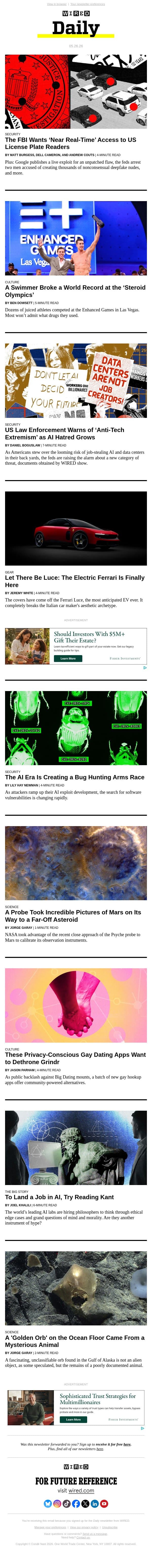 US law enforcement warns of ‘anti-tech extremism’ as AI hatred grows email from Wired screenshot
