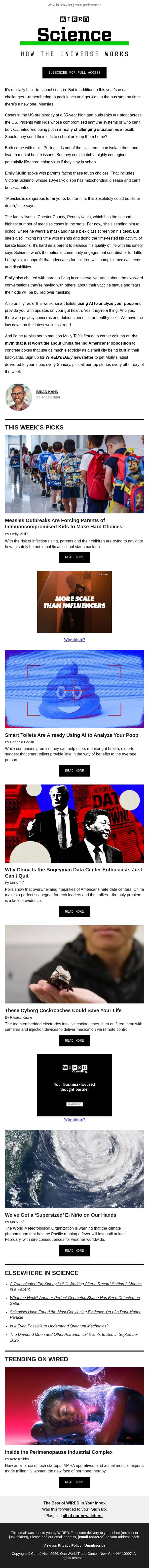 The rising risk of infection email from Wired screenshot