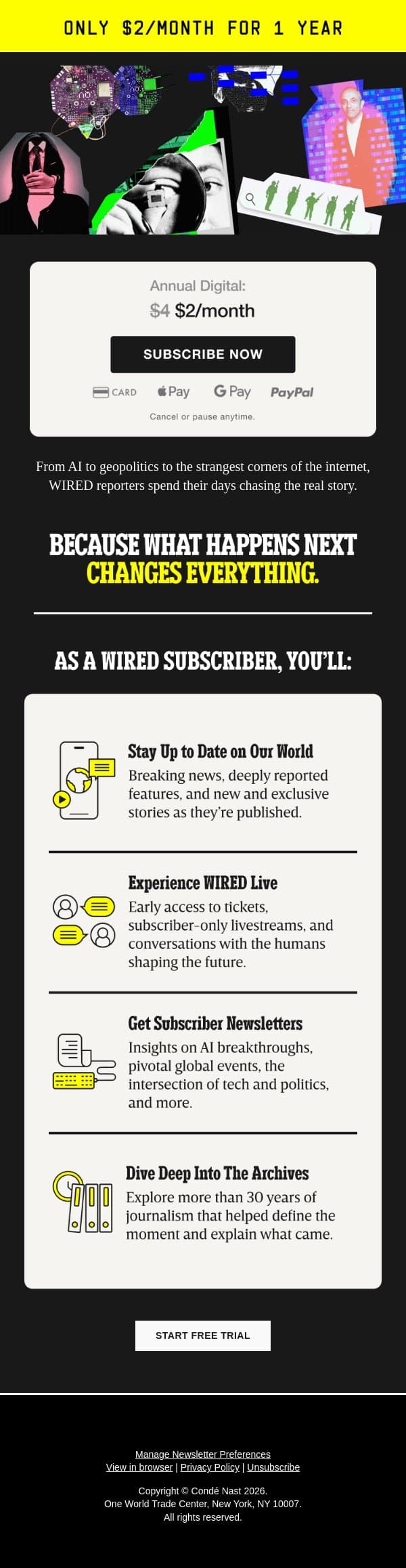 The Future Starts Here. Get WIRED for $2/Month. email from Wired screenshot