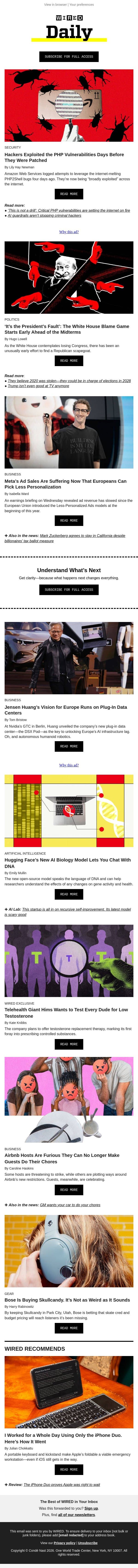 Hackers exploited the PHP vulnerabilities days before they were patched email from Wired screenshot