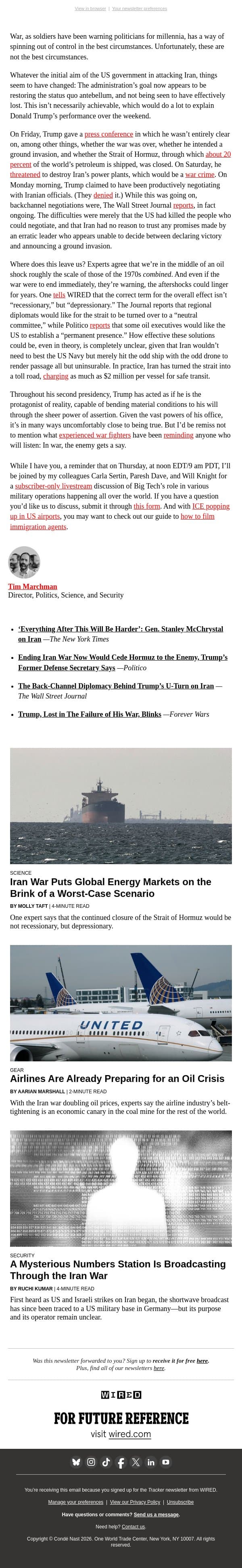 The Iran War turns "depressionary" email from Wired screenshot