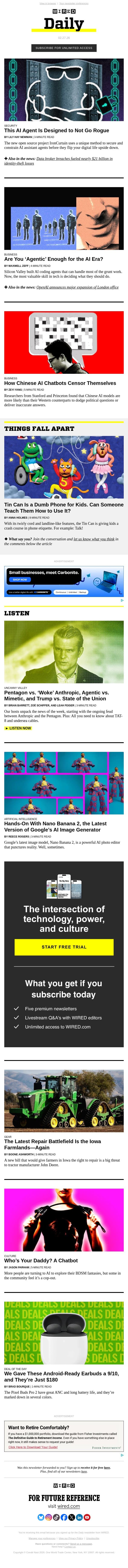 This AI agent is designed to not go rogue email from Wired screenshot
