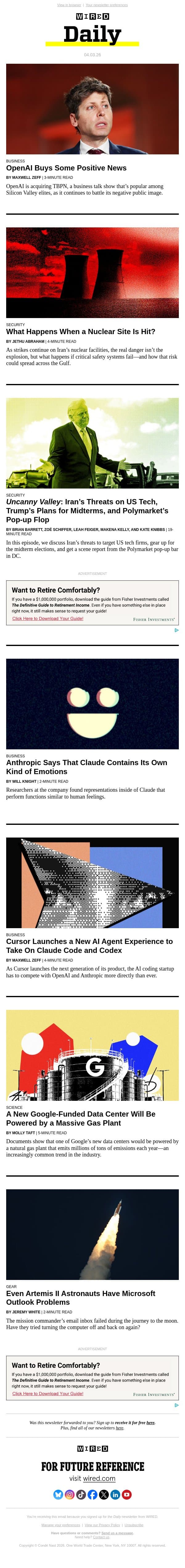OpenAI Buys Some Positive News email from Wired screenshot