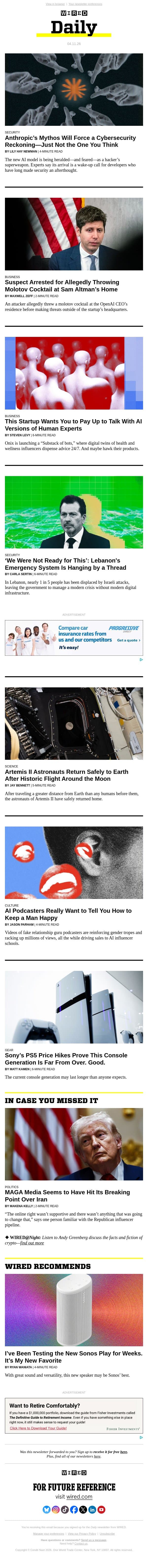 Anthropic’s Mythos will force a cybersecurity reckoning—just not the one you think email from Wired screenshot
