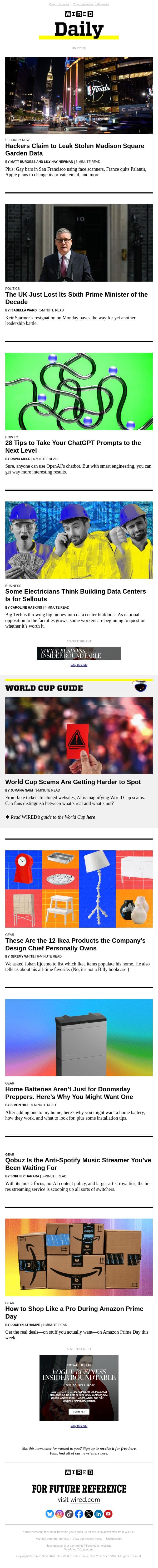Hackers claim to leak stolen Madison Square Garden data email from Wired screenshot