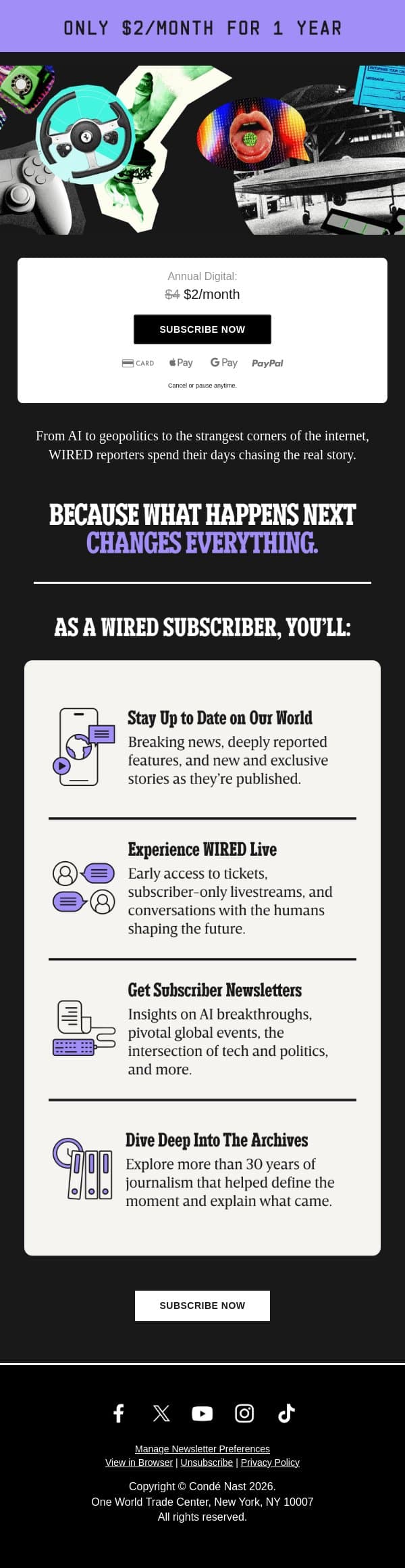 Unlock WIRED for Only $2/Month email from Wired screenshot