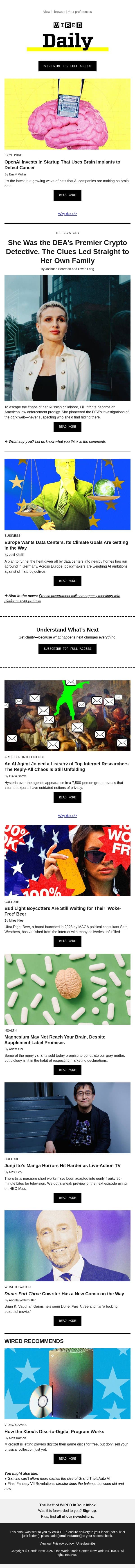 OpenAI invests in startup that uses brain implants to detect cancer email from Wired screenshot