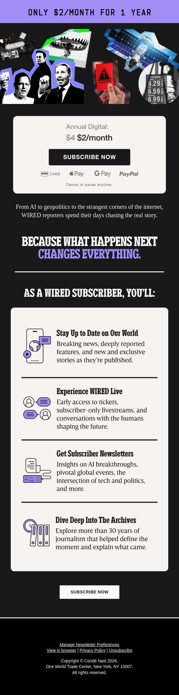 Go Further With WIRED for Just $2/Month email from Wired screenshot
