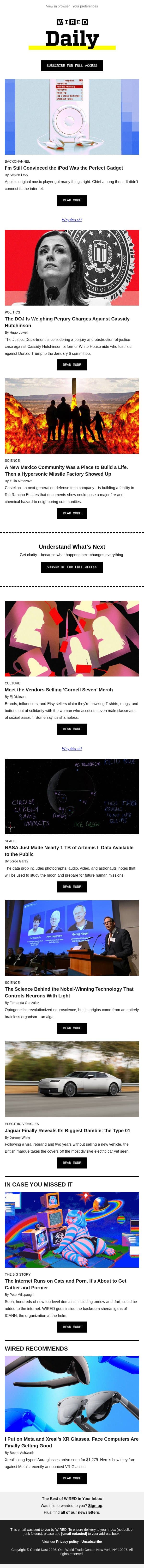 The perfect gadget email from Wired screenshot