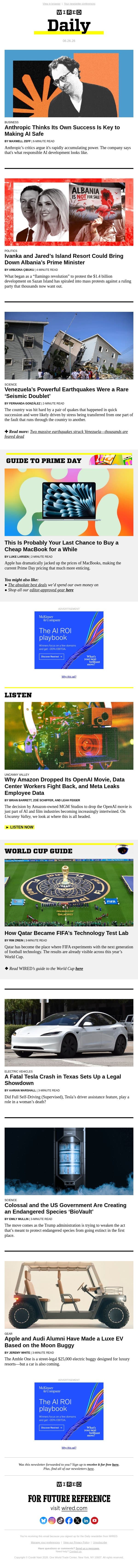 Anthropic thinks its own success is key to making AI safe email from Wired screenshot