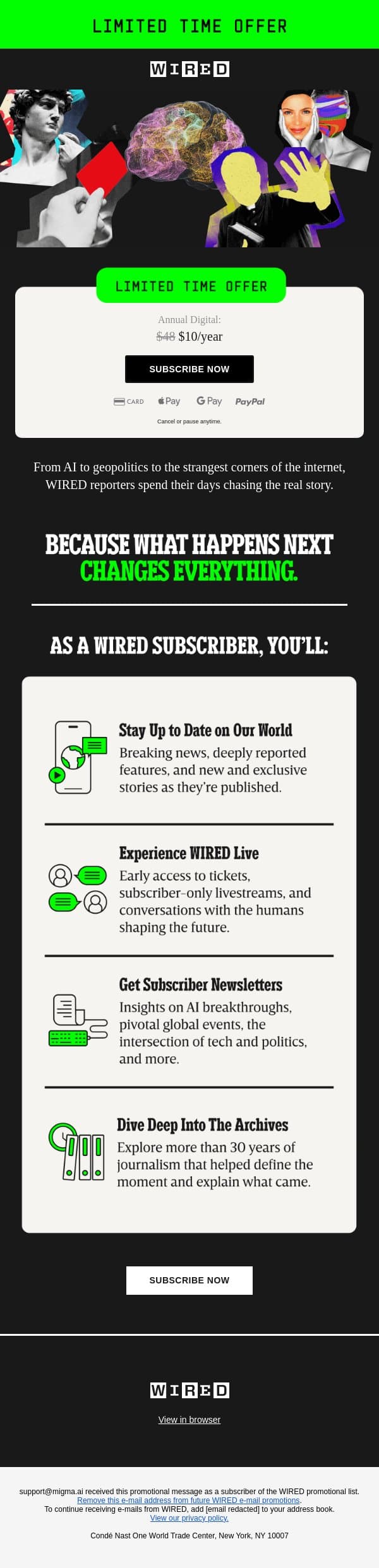 SUMMER SALE: Unlock WIRED for $10/Year email from Wired screenshot