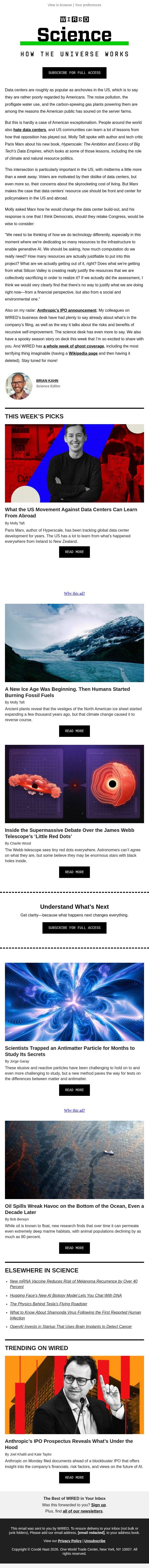 The data center backlash is bigger than America email from Wired screenshot