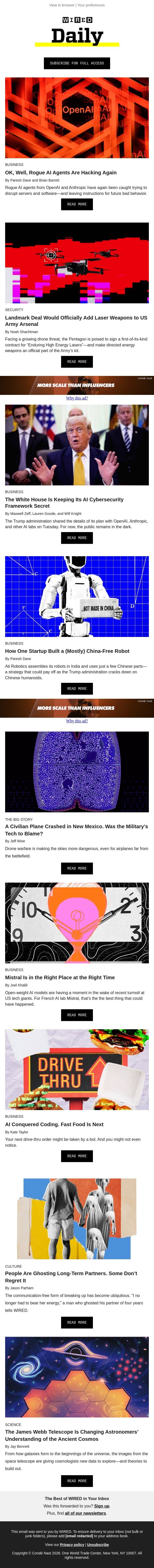 OK, well, rogue AI agents are hacking again email from Wired screenshot
