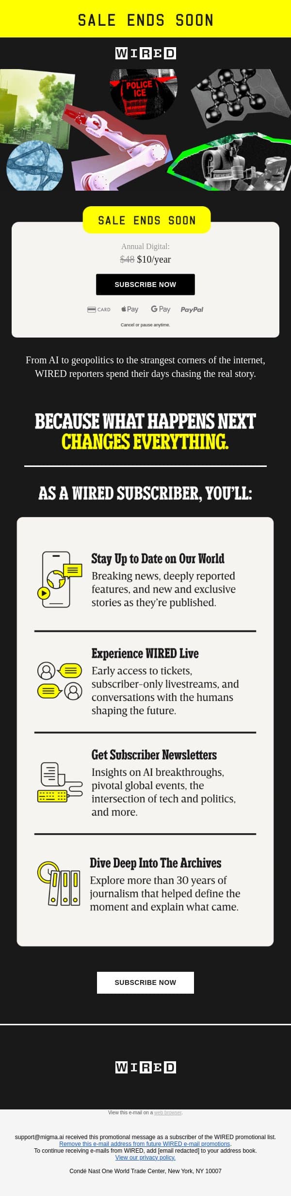 ⏰ SALE ENDS SOON: Lock In WIRED for $10/Month Today email from Wired screenshot