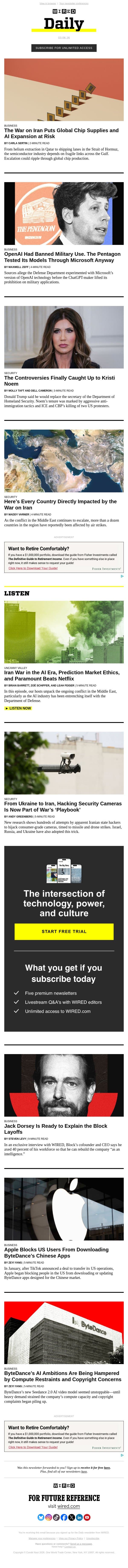 Iran war in the AI era email from Wired screenshot