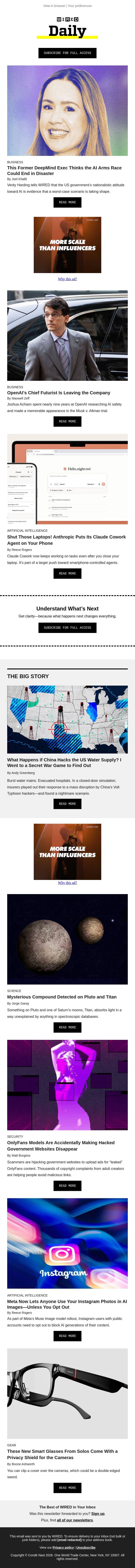 The AI arms race could end in disaster email from Wired screenshot