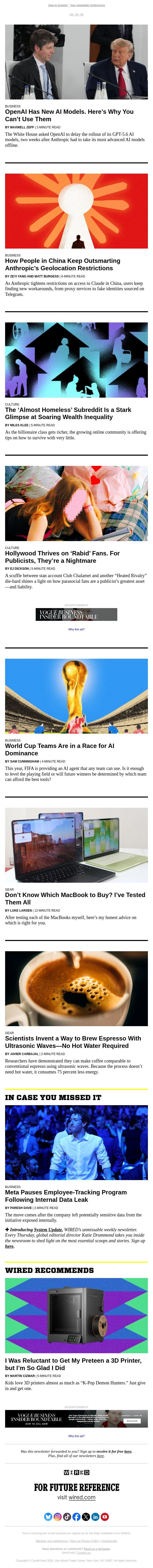 OpenAI has new AI models—here's why you can't use them email from Wired screenshot