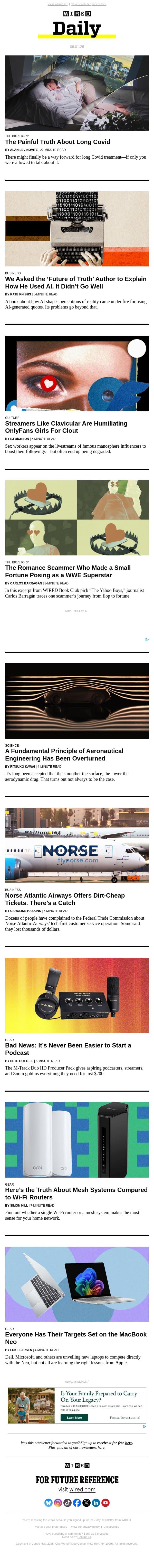 The painful truth about long Covid email from Wired screenshot