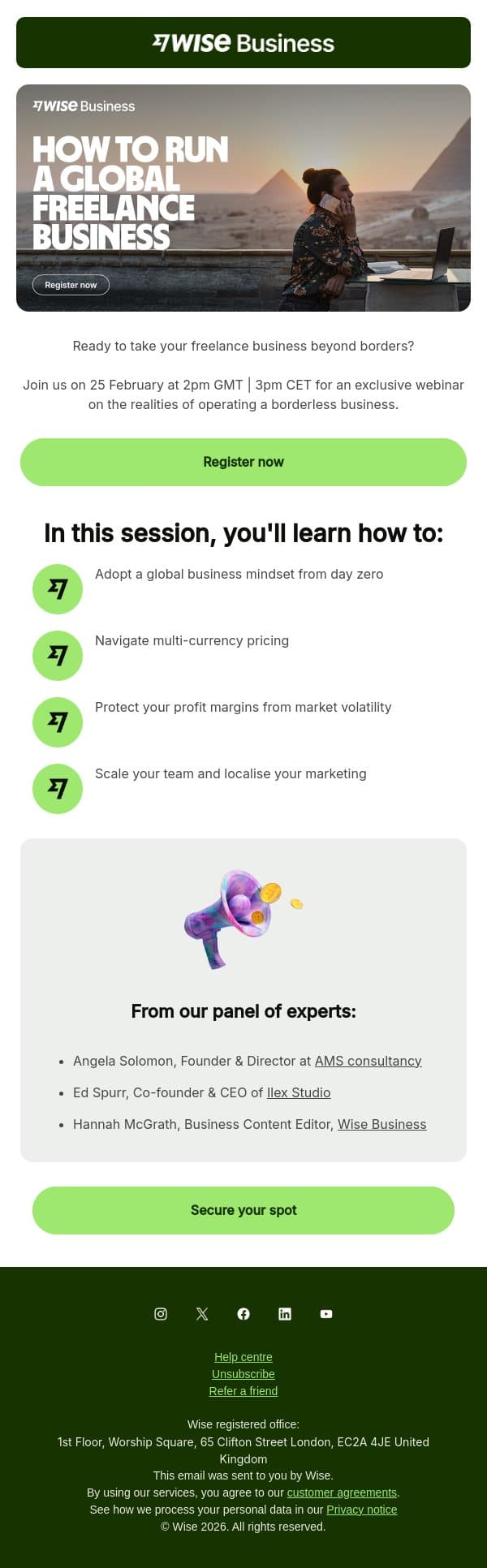 Webinar: How to run a global freelance business email from Wise screenshot