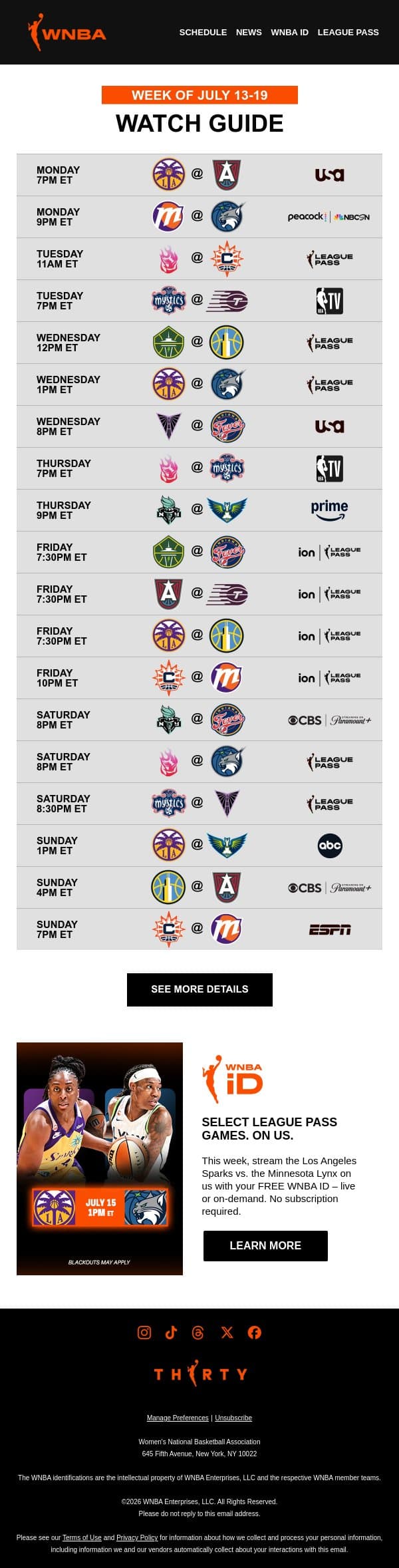 Your WNBA Watch Guide 🎢 Midseason Momentum Builds email from WNBA screenshot