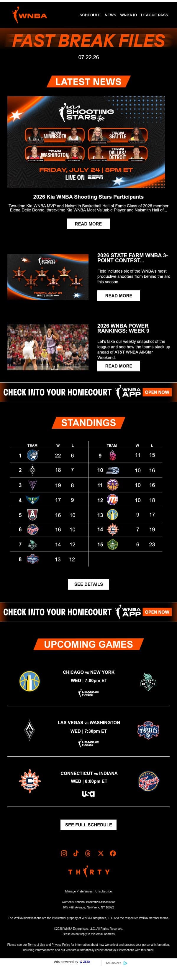 All Eyes on Chicago—All‑Star Weekend Incoming email from WNBA screenshot