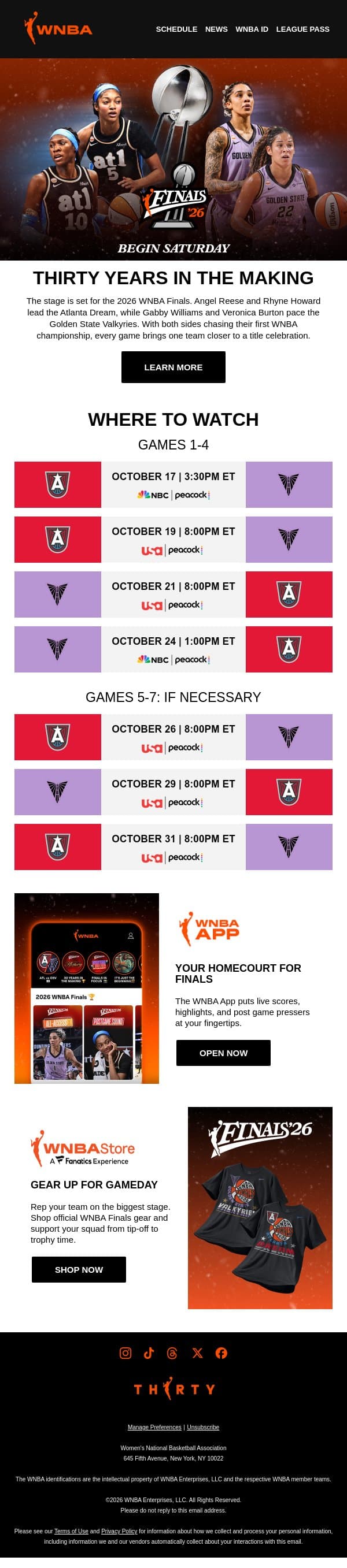2026 WNBA Finals 🏆 The Biggest Stage Tips Off Saturday email from WNBA screenshot