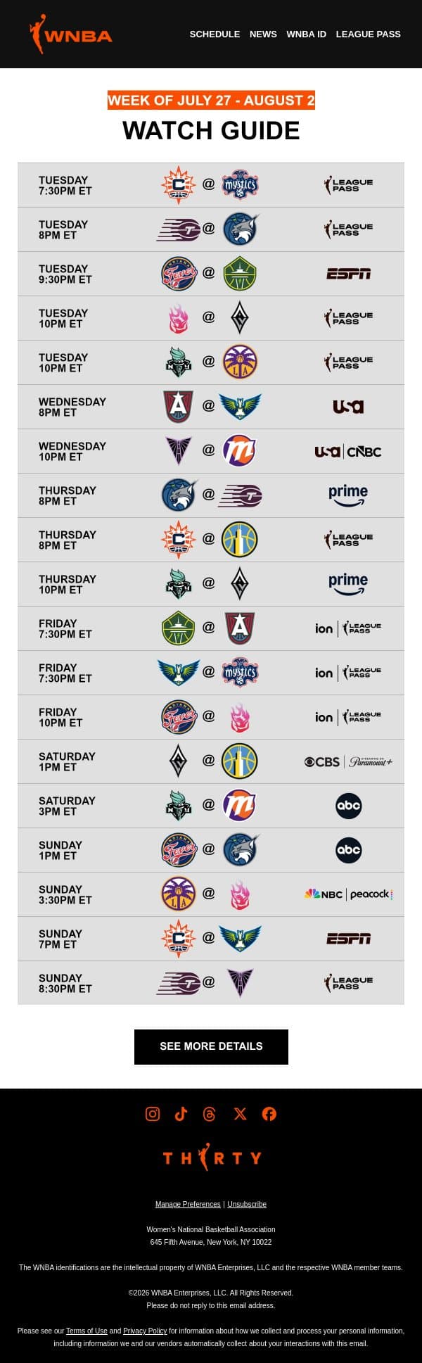 Your WNBA Watch Guide 💼 Back to Business email from WNBA screenshot