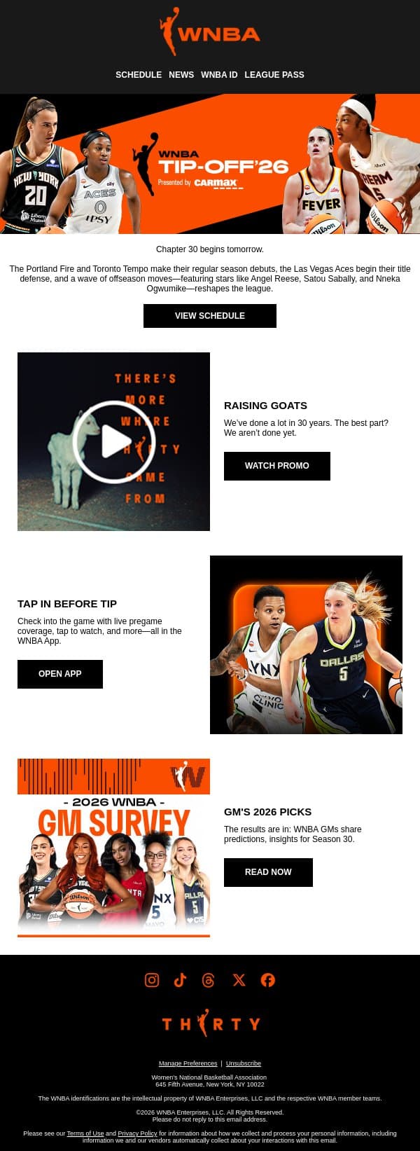 It’s Almost Time ⏳ Get Ready for Season 30 email from WNBA screenshot