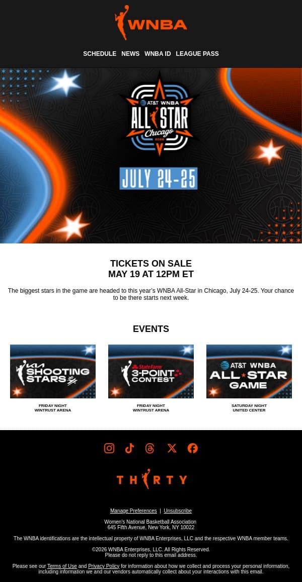 2026 WNBA All-Star Tickets On Sale May 19 ⭐ email from WNBA screenshot