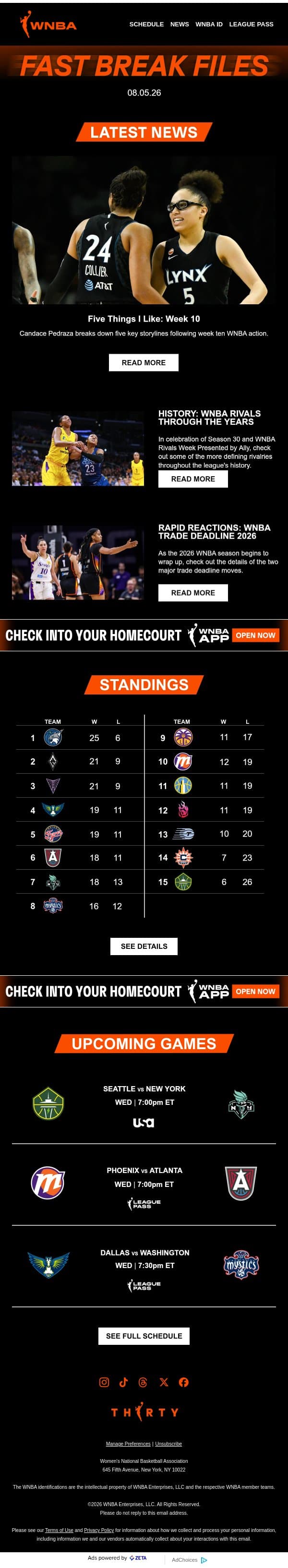 Lynx, Mystics and Valkyries Are Surging email from WNBA screenshot