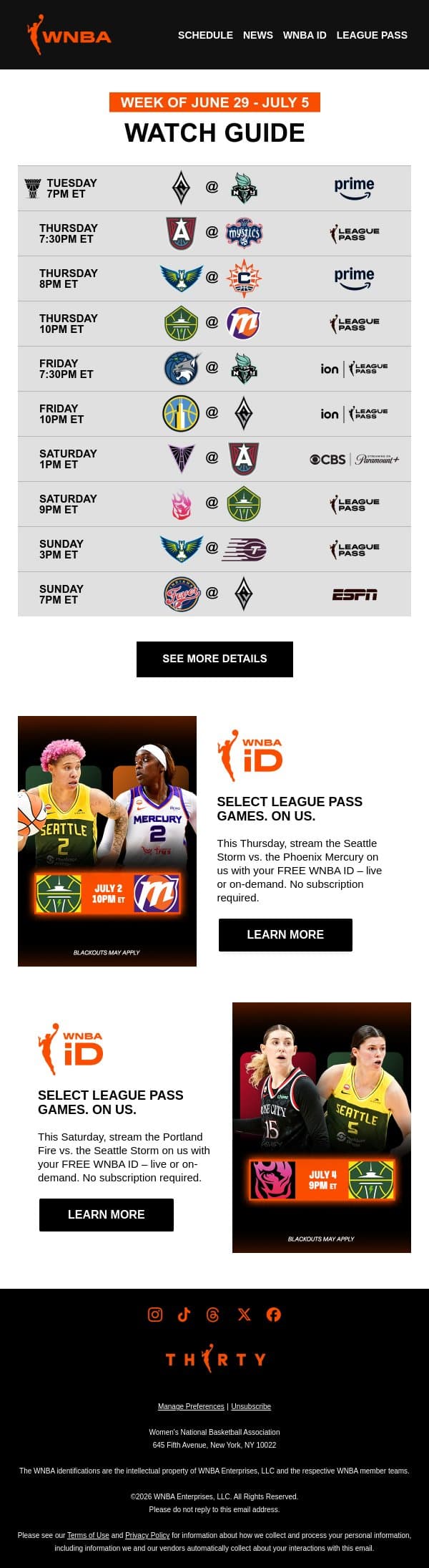 Your WNBA Watch Guide 📈 The Stakes Keep Rising email from WNBA screenshot