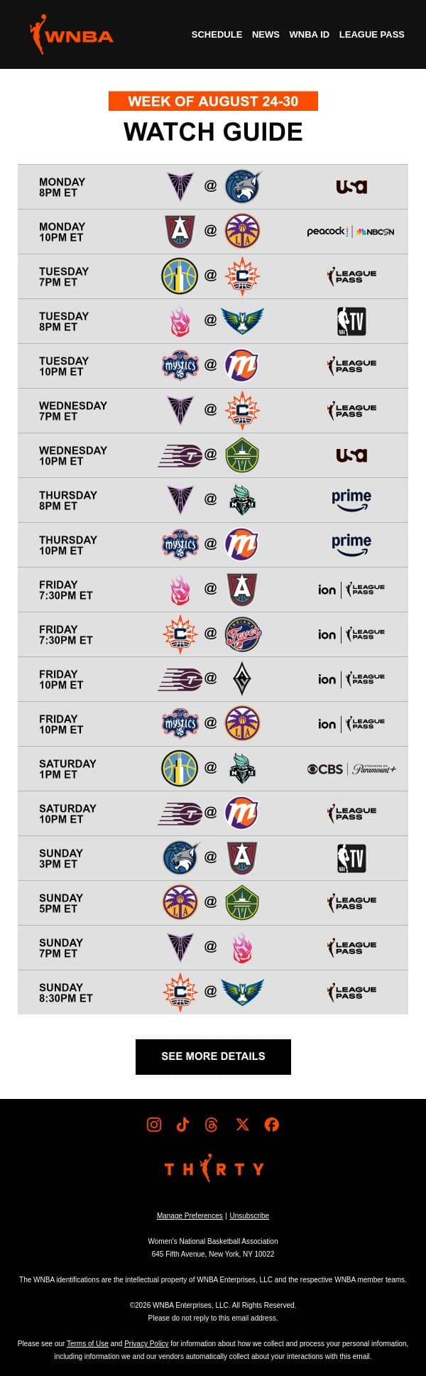 Your WNBA Watch Guide 🚦 The Race to the Playoffs is On email from WNBA screenshot