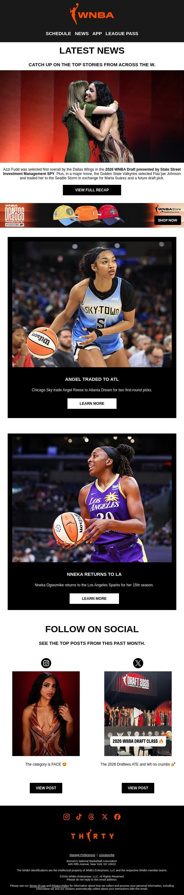 Big Moves 👀 Around the League email from WNBA screenshot