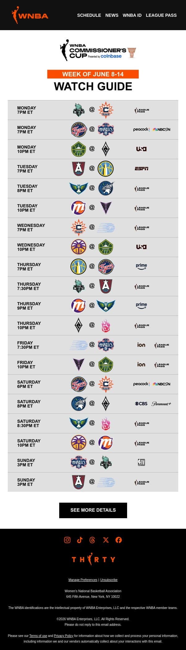 Your WNBA Watch Guide 👀 All Eyes on the Cup email from WNBA screenshot